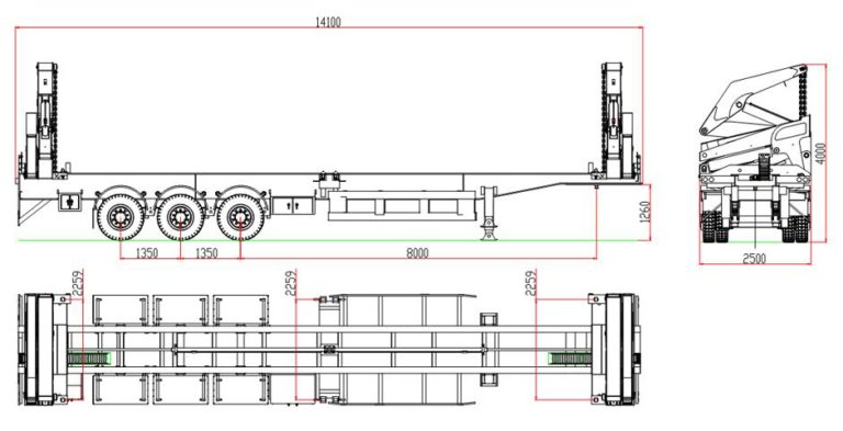 technology drawing of sidelifter container trailer
