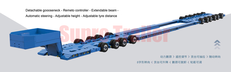 Hydraulic suspension multi axles trailer for windmill tower transport