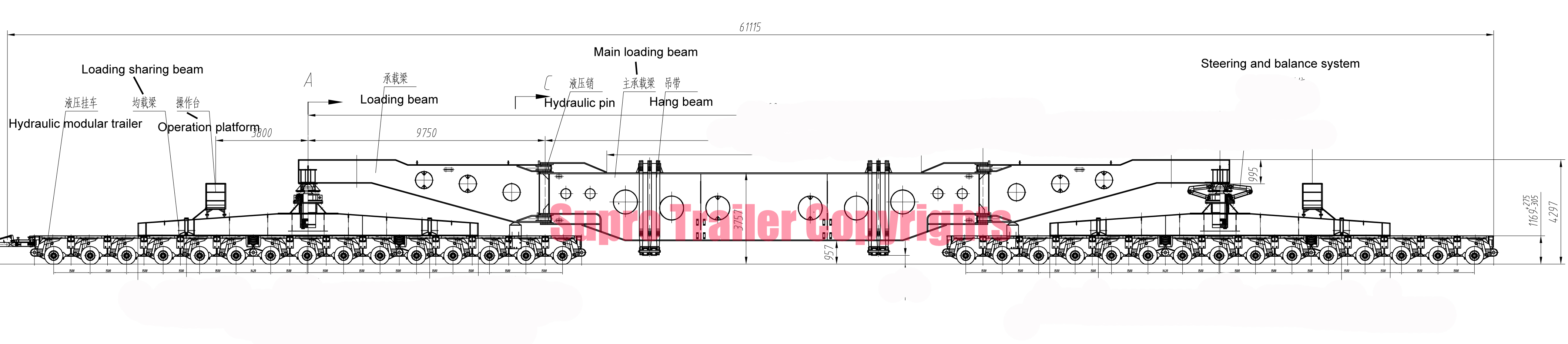 500 tons girder bridge trailer