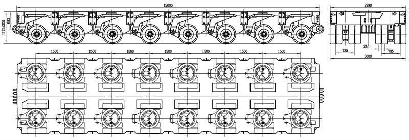 8 axles Goldhofer drawing