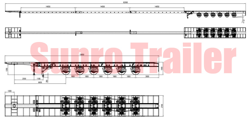 6 axles 62m extendable trailer