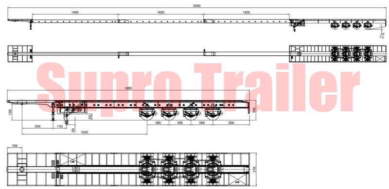 4 axle lines 62m extendable trailer