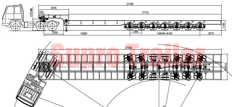 automatic steering of multi axles low bed trailer