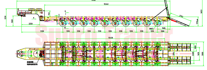 drawing of 10 multi axles low bed trailer