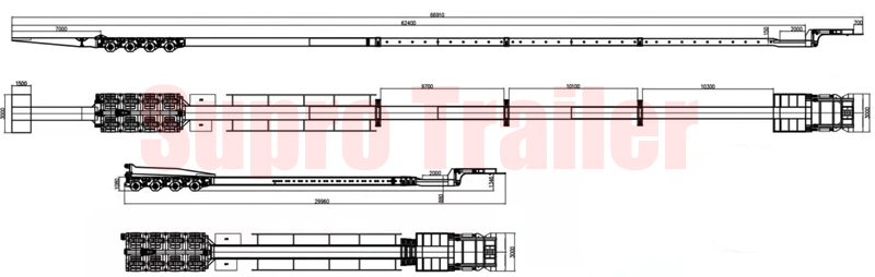 telescoping beam with hydraulic modular trailer