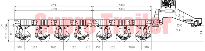 drawing of the supro hydraulic modular trailer