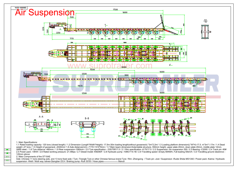 air suspension multi axles low bed trailer