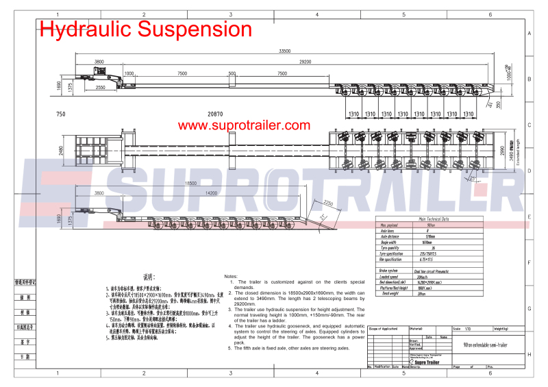 hydraulic suspension low bed trailer