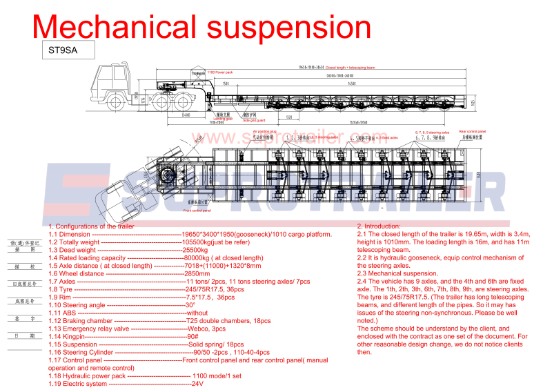 mechanical steel spring suspension low bed trailer