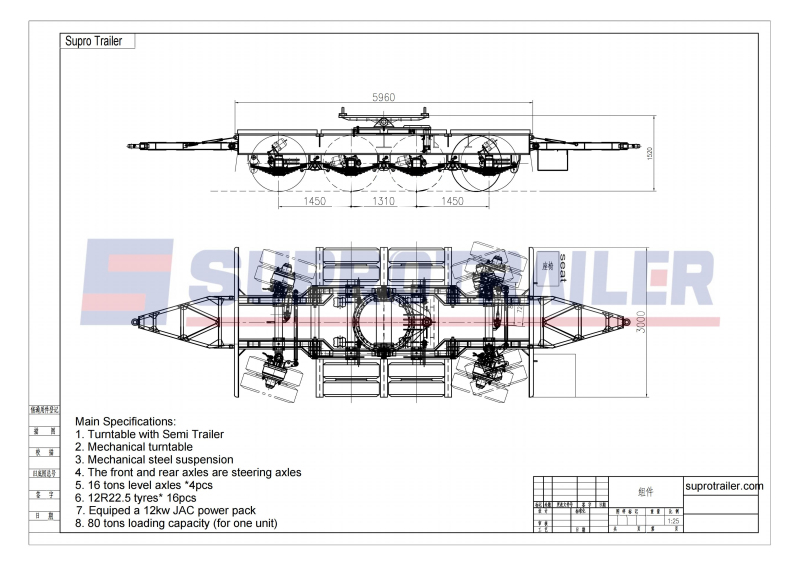 steering axles flatbed trailer with turntable
